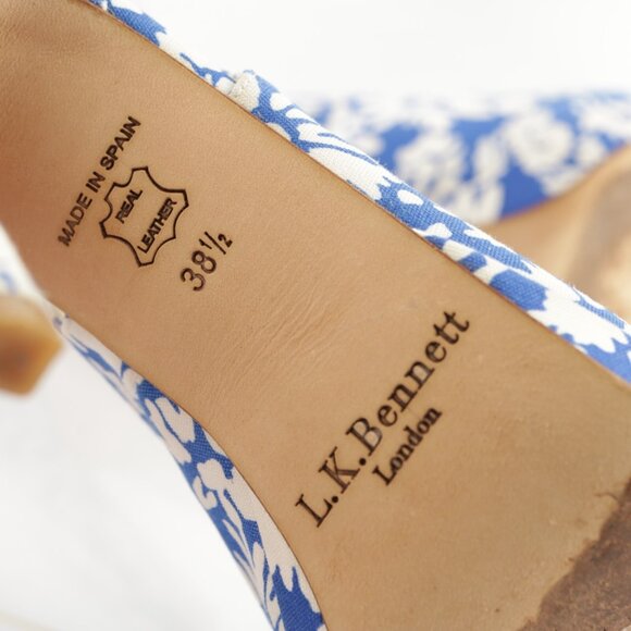 LK Bennett Women Clemmie Pump Size 38.5 8.5 Blue White Floral Slingback Platform - Picture 10 of 16